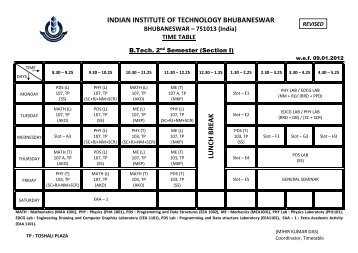 TIME TABLE - Indian Institute of Technology Bhubaneswar