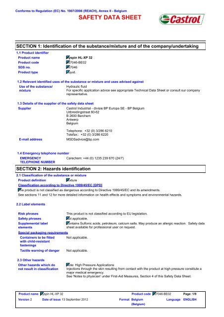 SAFETY DATA SHEET - BP - PDS &amp; MSDS Search