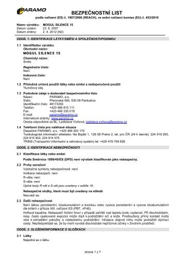 BEZPEČNOSTNÍ LIST - Paramo