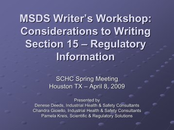 Considerations to Writing Section 15 - SCHC
