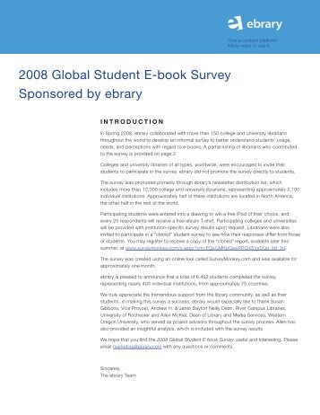 2008 Global Student E-book Survey Sponsored by ebrary