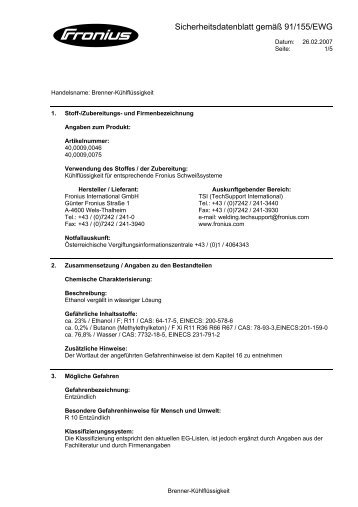 Brennerkühlflüssigkeit [80 Kb] - EPA - Schweisstechnik GmbH