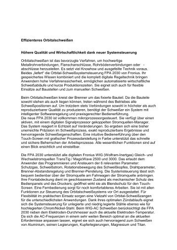 Effizienteres Orbitalschweißen - EPA - Schweisstechnik GmbH