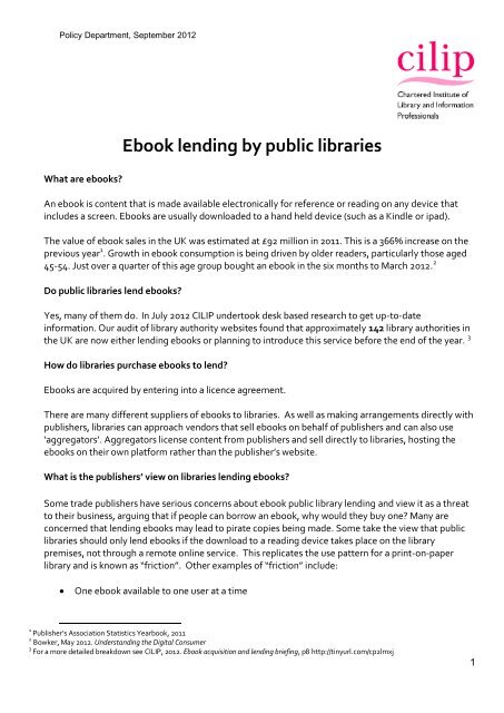 Ebook lending by public libraries - CILIP