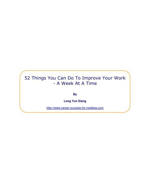 52 Things You Can Do To Improve Your Work - Career Success For ...