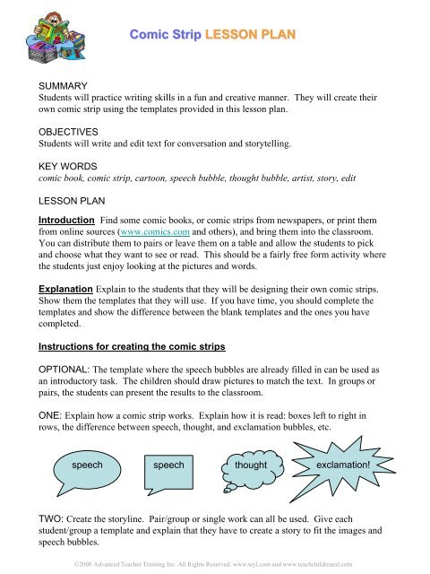 Comic Strip LESSON PLAN - PDF File - 464KB - Teach Children ESL Comic Strip LESSON PLAN - PDF File - 464KB - Teach Children ESL