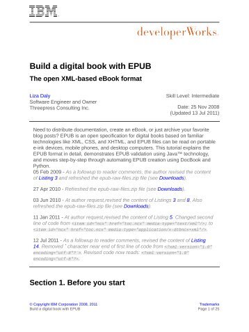 Build a digital book with EPUB The open - IBM