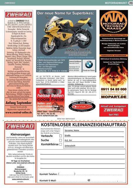 Heimatzeitung der fränkischen Biker - ZWEIRAD-online