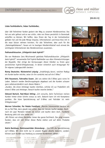 INFOBRIEF für riese und müller-Händler 02/2011