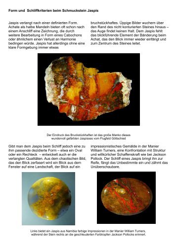 Form und Schliffkriterien beim Schmuckstein Jaspis Jaspis verlangt ...