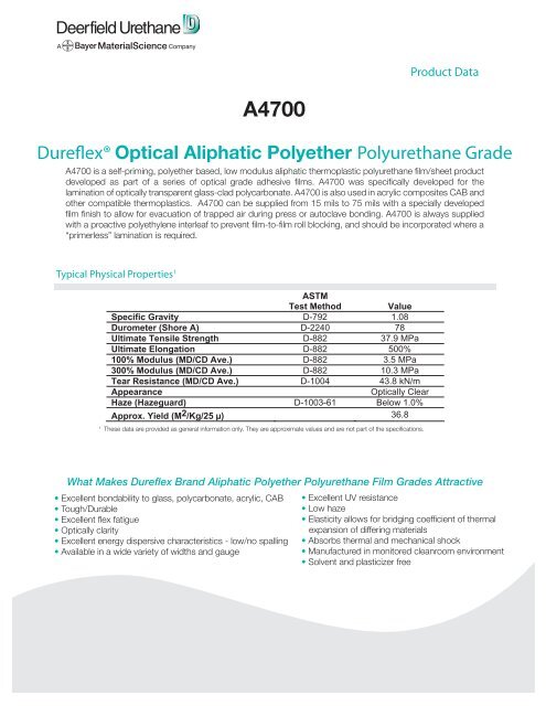 Dureflex® Optical Aliphatic Polyether Polyurethane ... - Epurex Films