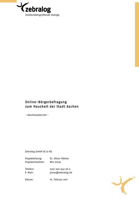 Abschlussbericht Bürgerbefragung zum Haushalt 2011 - Stadt Aachen