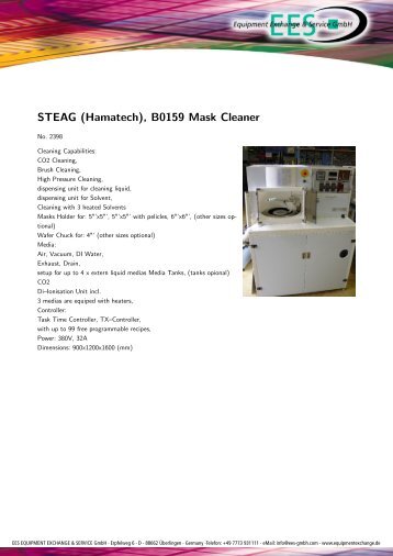 STEAG (Hamatech), B0159 Mask Cleaner - EES Equipment ...