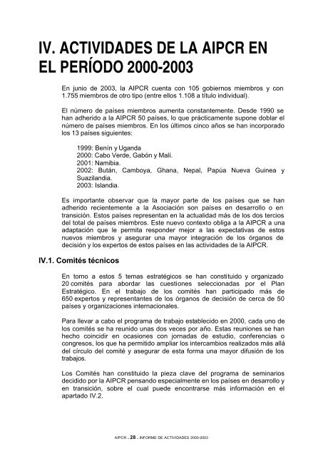 Informe de Actividades 2000-2003 - Association mondiale de la Route