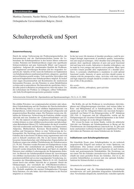 Schulterprothetik und Sport - SGSM