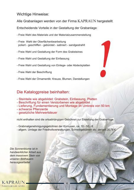 Katalog "Urnengrabmale" - Natursteinwerk Kapraun