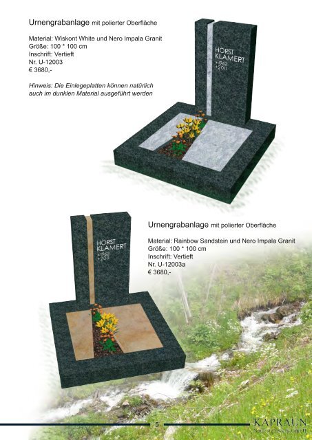 Katalog "Urnengrabmale" - Natursteinwerk Kapraun