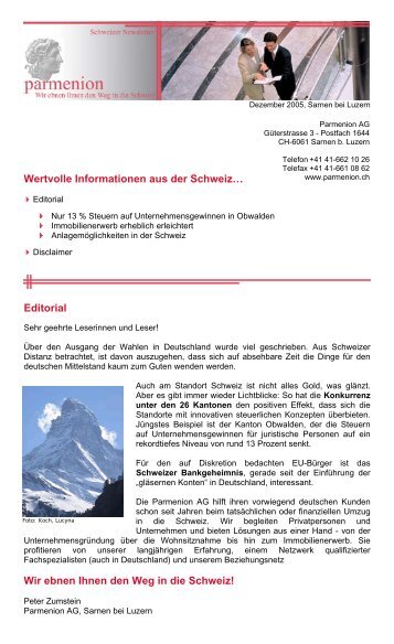 Wertvolle Informationen aus der Schweiz ... - Parmenion AG