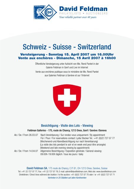Schweiz - Suisse - Switzerland - David Feldman SA, Philatelists ...