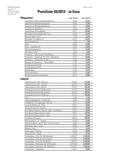 Preisliste 03/2012 - in Euro