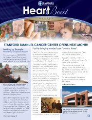 STANFORD EMANUEL CANCER CENTER OPENS NEXT MONTH