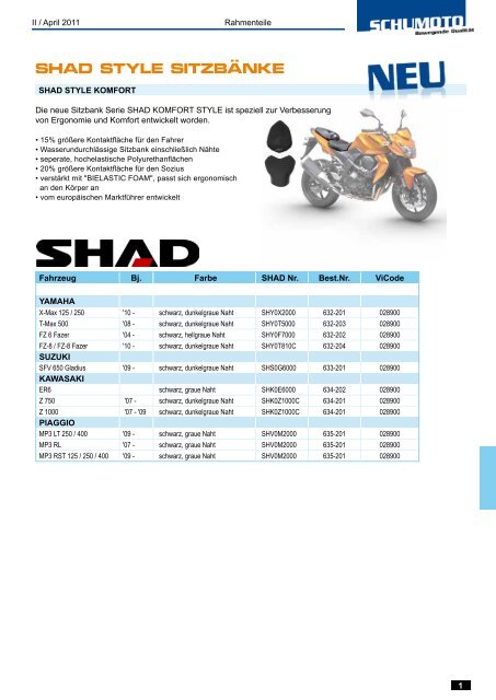SHAD Style Sitzbänke & SPORT RACK Seiten: 1 - Schumoto