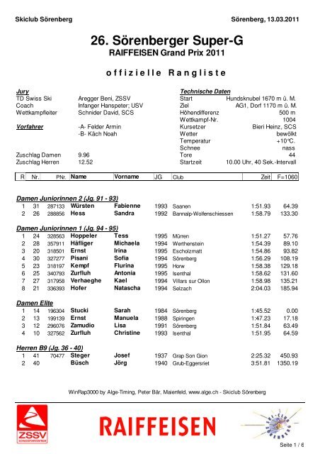 26. Sörenberger Super-G - Skiclub Sörenberg