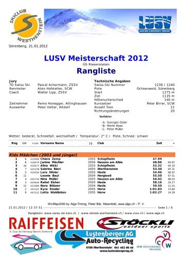 LUSV Meisterschaft 2012 Rangliste