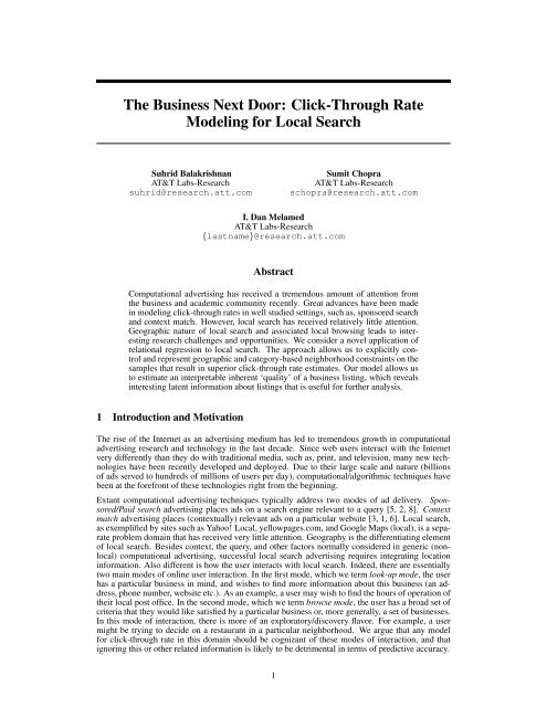 The Business Next Door: Click-Through Rate Modeling - AT&T Labs ...