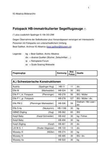 Fotopack HB-immatrikulierter Segelflugzeuge (*) - IG Albatros