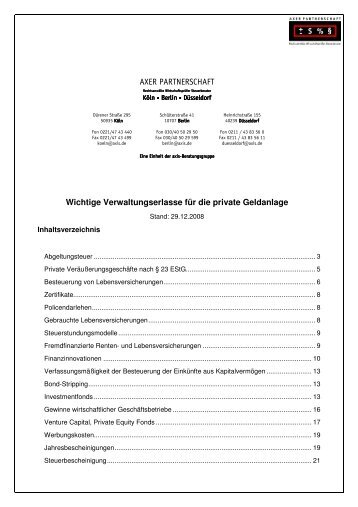 Wichtige Verwaltungserlasse für die private Geldanlage - axis ...