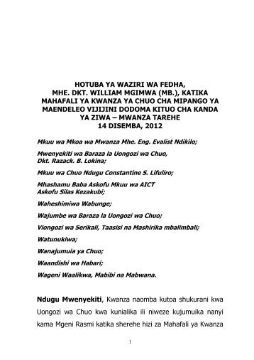 Hotuba ya WF - Mahafali Chuo cha Mipango Mwanza