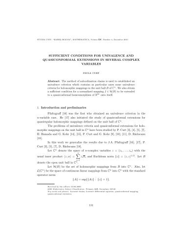 SUFFICIENT CONDITIONS FOR UNIVALENCE AND ... - UBB Cluj