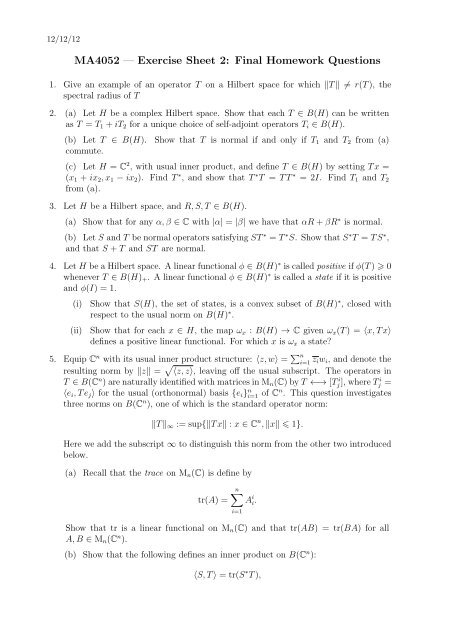 MA4052 — Exercise Sheet 2: Final Homework Questions