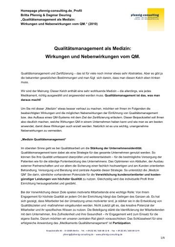 Wirkungen und Nebenwirkungen vom QM. - Pfennig-Consulting