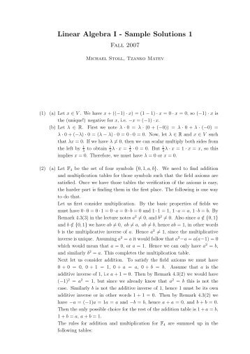 Linear Algebra I - Sample Solutions