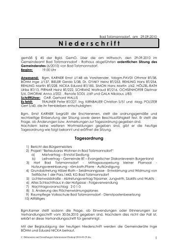 N i e d e r s c h r i f t - Gemeinde Bad Tatzmannsdorf