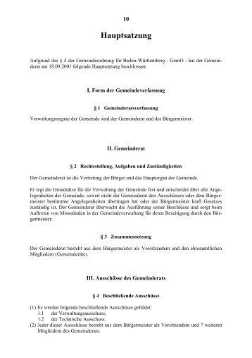 Muster für eine Hauptsatzung der Gemeinden* - Gemeinde Eriskirch