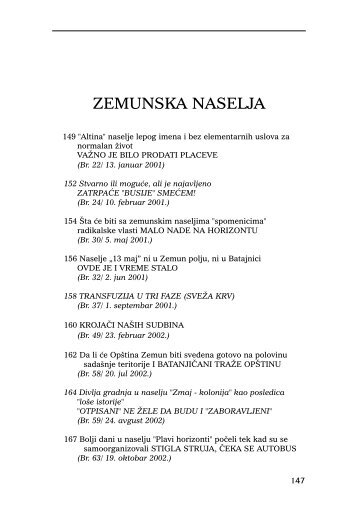 zemunska naselja - Hronika za Zemun