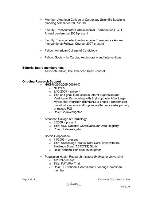 CURRICULUM VITAE Sunil V. Rao, MD FACC - TransradialWorld