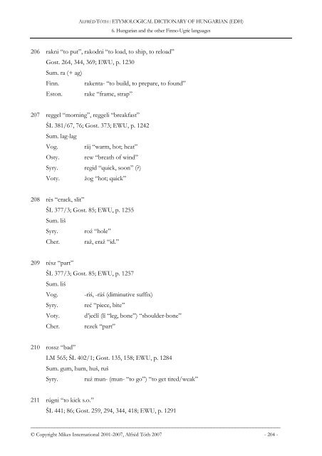 Etymological Dictionary of Hungarian (EDH)