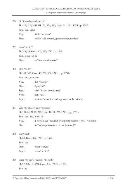 Etymological Dictionary of Hungarian (EDH)
