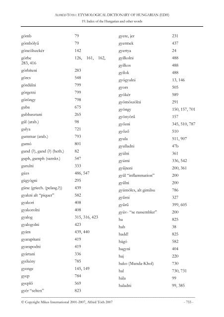 Etymological Dictionary of Hungarian (EDH)