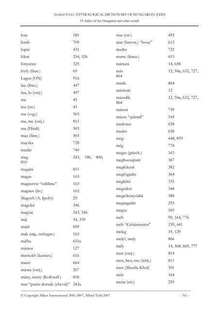 Etymological Dictionary of Hungarian (EDH)