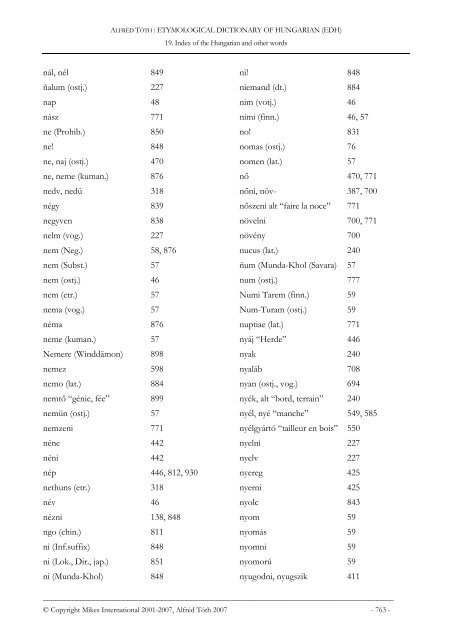 Etymological Dictionary of Hungarian (EDH)