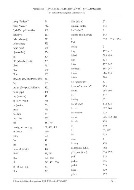 Etymological Dictionary of Hungarian (EDH)