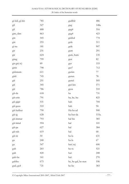 Etymological Dictionary of Hungarian (EDH)