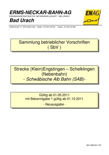 Sammlung betrieblicher Vorschriften (SbV) - Erms-Neckar-Bahn AG