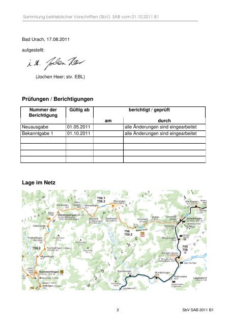 Sammlung betrieblicher Vorschriften (SbV) - Erms-Neckar-Bahn AG