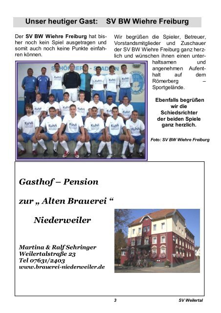 Gasthof – Pension zur „ Alten Brauerei “ Niederweiler - SV Weilertal